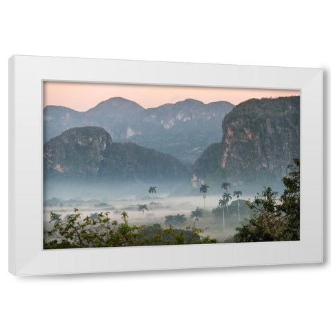 Morning fog rises from the palm tree lined Vinales Valley-Cuba White Modern Wood Framed Art Print by Miglavs, Janis