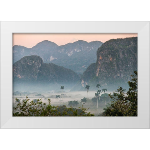 Morning fog rises from the palm tree lined Vinales Valley-Cuba White Modern Wood Framed Art Print by Miglavs, Janis