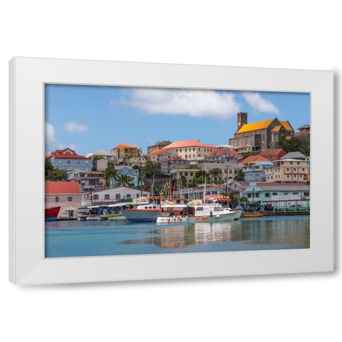 Caribbean-Grenada-St Georges Boats in The Carenage harbor White Modern Wood Framed Art Print by Jaynes Gallery