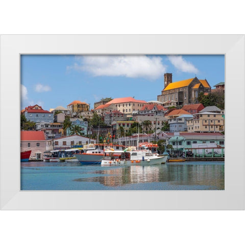 Caribbean-Grenada-St Georges Boats in The Carenage harbor White Modern Wood Framed Art Print by Jaynes Gallery