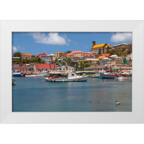 Caribbean-Grenada-St Georges Boats in The Carenage harbor White Modern Wood Framed Art Print by Jaynes Gallery