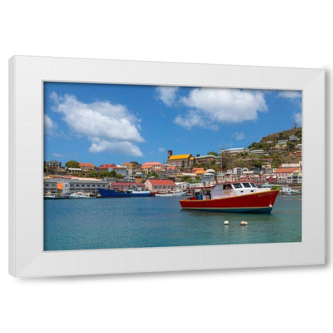 Caribbean-Grenada-St Georges Boats in The Carenage harbor White Modern Wood Framed Art Print by Jaynes Gallery