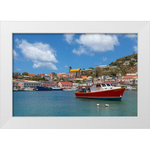 Caribbean-Grenada-St Georges Boats in The Carenage harbor White Modern Wood Framed Art Print by Jaynes Gallery