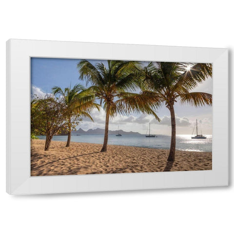 Caribbean-Grenada-Mayreau Island Sailboats at anchor off beach White Modern Wood Framed Art Print by Jaynes Gallery