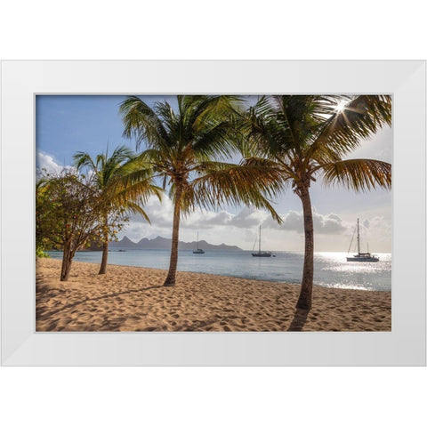 Caribbean-Grenada-Mayreau Island Sailboats at anchor off beach White Modern Wood Framed Art Print by Jaynes Gallery