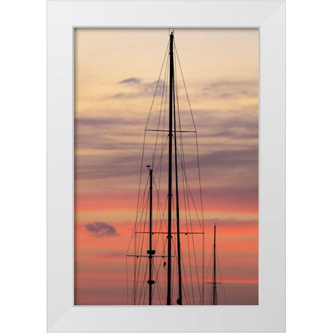 Caribbean-Grenada-Saint Vincent Sailboat mast at sunset White Modern Wood Framed Art Print by Jaynes Gallery
