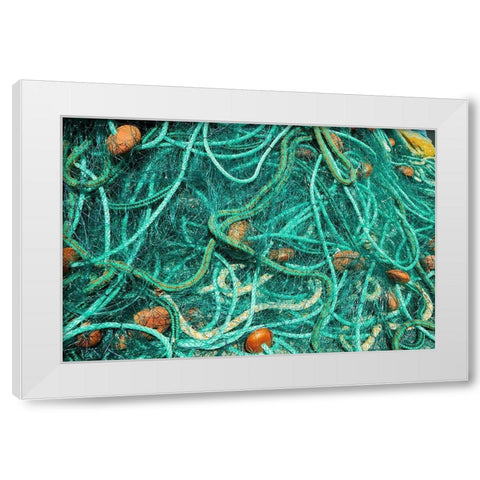 Guadeloupe Marie-Galante Island-part of France Fishnets at the marina in the town White Modern Wood Framed Art Print by Buhl, Karl