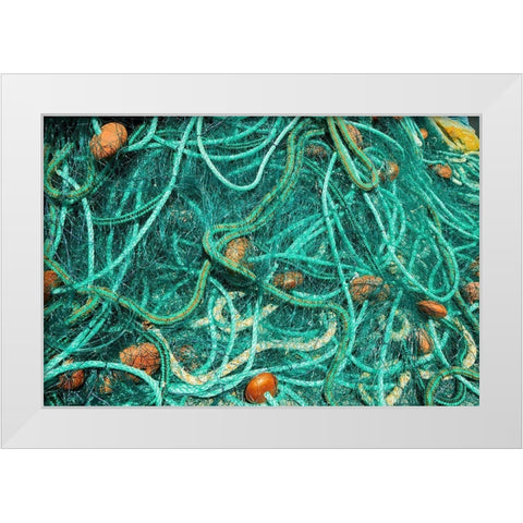 Guadeloupe Marie-Galante Island-part of France Fishnets at the marina in the town White Modern Wood Framed Art Print by Buhl, Karl