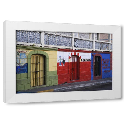 Puerto Rico, Isabela Segunda Town shop fronts White Modern Wood Framed Art Print by Flaherty, Dennis