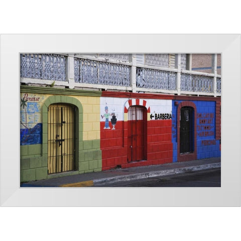 Puerto Rico, Isabela Segunda Town shop fronts White Modern Wood Framed Art Print by Flaherty, Dennis