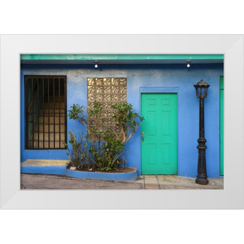 Puerto Rico Building exterior in Isabel Segunda White Modern Wood Framed Art Print by Flaherty, Dennis