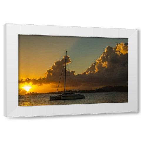 USA Virgin Islands Sailboat moored in Frank Bay White Modern Wood Framed Art Print by Illg, Cathy and Gordon