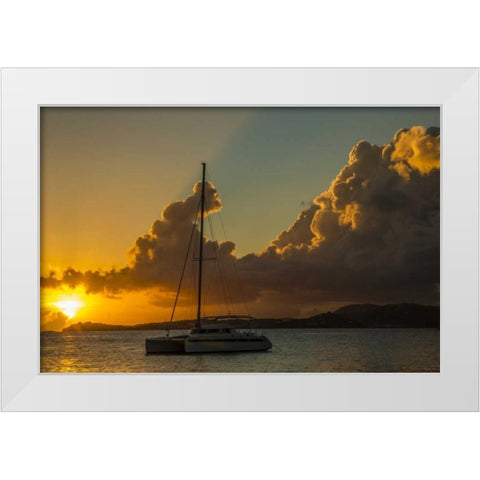 USA Virgin Islands Sailboat moored in Frank Bay White Modern Wood Framed Art Print by Illg, Cathy and Gordon