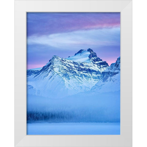 Canada-Alberta-Banff National Park-Dusk and fog at Mount Hector and Bow Lake White Modern Wood Framed Art Print by Collins, Ann
