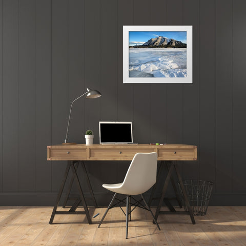 Canada-Alberta-Canadian Rockies-Mount Michener and Abraham Lake White Modern Wood Framed Art Print by Collins, Ann