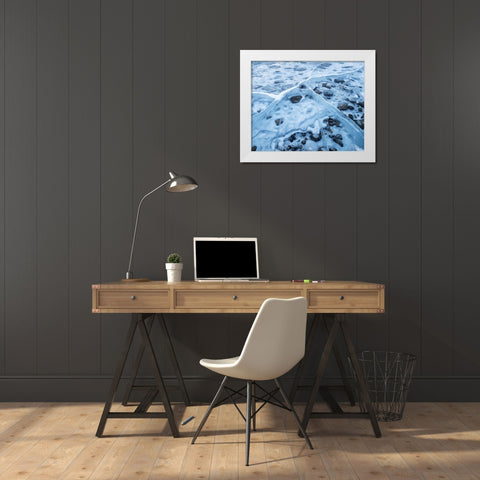 Canada-Alberta-Canmore-Spray Valley Provincial Park-Ice abstract at Spray Lakes White Modern Wood Framed Art Print by Collins, Ann