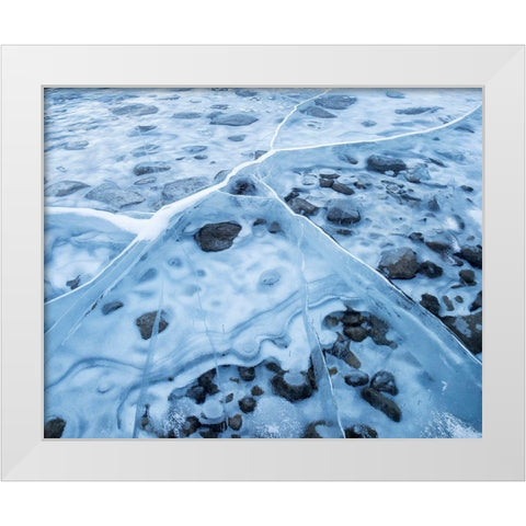 Canada-Alberta-Canmore-Spray Valley Provincial Park-Ice abstract at Spray Lakes White Modern Wood Framed Art Print by Collins, Ann