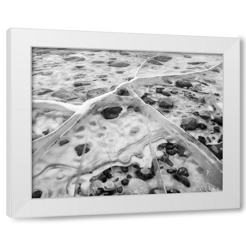 Canada-Alberta-Canmore-Spray Valley Provincial Park-Ice abstract at Spray Lakes White Modern Wood Framed Art Print by Collins, Ann