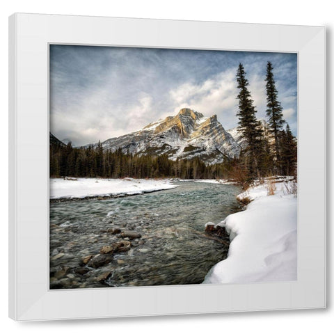 Canada-Alberta-Kananaskis Country-Mount Kidd and the Kananaskis River White Modern Wood Framed Art Print by Collins, Ann