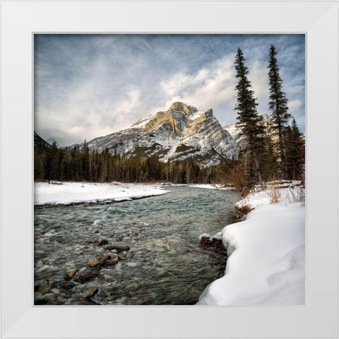 Canada-Alberta-Kananaskis Country-Mount Kidd and the Kananaskis River White Modern Wood Framed Art Print by Collins, Ann