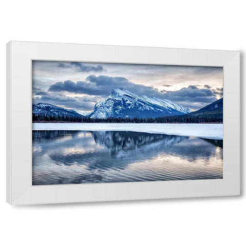 Canada-Alberta-Banff National Park-Mount Rundle and Vermilion Lakes at dawn White Modern Wood Framed Art Print by Collins, Ann
