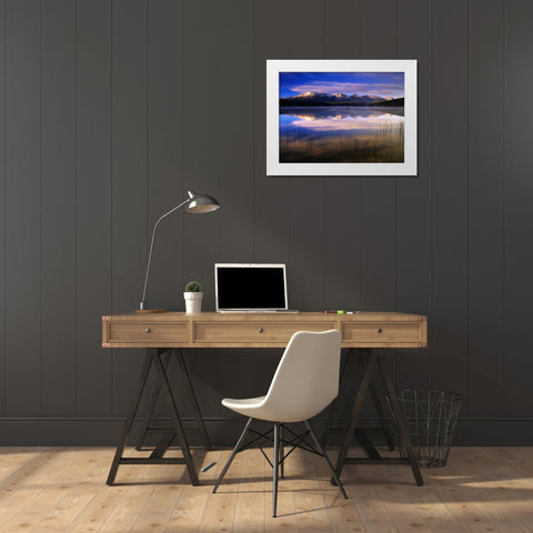Canada, Alberta, Pyramid Lake in Jasper NP White Modern Wood Framed Art Print by Grandmaison, Mike