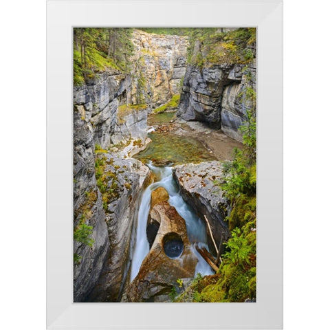 Canada, Jasper NP Maligne River in the Canyon White Modern Wood Framed Art Print by Grandmaison, Mike