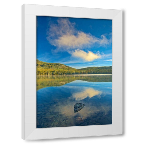 Canada-Alberta-Jasper National Park Reflections in Pyramid Lake White Modern Wood Framed Art Print by Jaynes Gallery