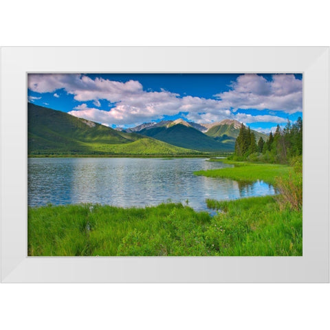 Canada-Alberta-Banff National Park Mountains and lake landscape White Modern Wood Framed Art Print by Jaynes Gallery
