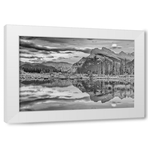 Canada-Alberta-Banff National Park Mt Rundle reflected in Vermillion Lakes White Modern Wood Framed Art Print by Jaynes Gallery