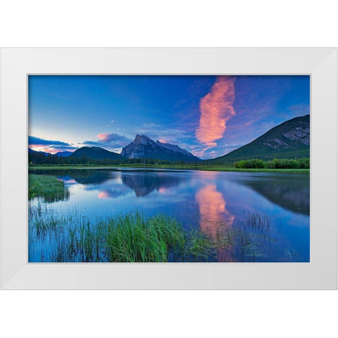 Canada-Alberta-Banff National Park Cloud reflected in lake at sunrise White Modern Wood Framed Art Print by Jaynes Gallery