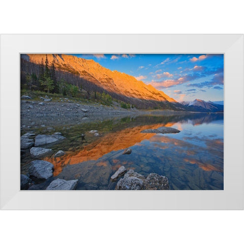 Canada-Alberta-Jasper National Park Sunset on Medicine Lake White Modern Wood Framed Art Print by Jaynes Gallery