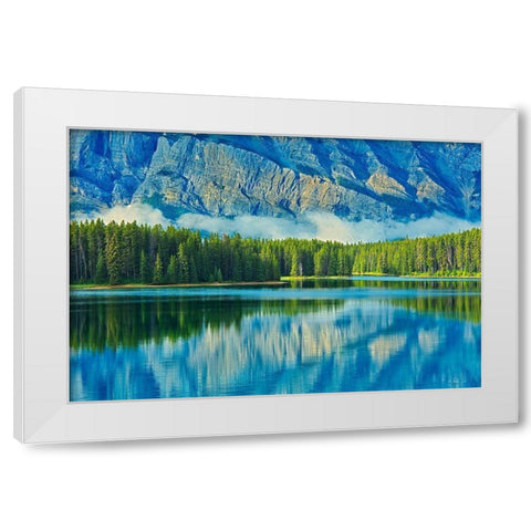 Canada-Alberta-Banff National Park Reflection of Mt Rundle in Two Jack Lake White Modern Wood Framed Art Print by Jaynes Gallery