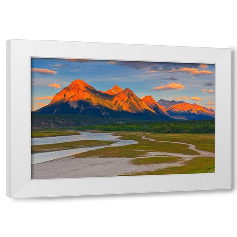 Canada-Alberta Canadian Rocky Mountains and Abraham Lake at sunrise White Modern Wood Framed Art Print by Jaynes Gallery