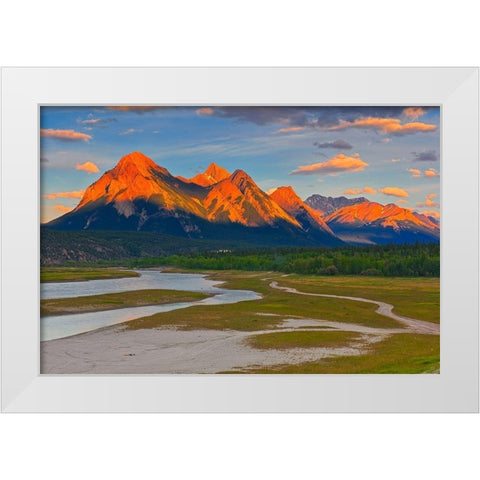 Canada-Alberta Canadian Rocky Mountains and Abraham Lake at sunrise White Modern Wood Framed Art Print by Jaynes Gallery