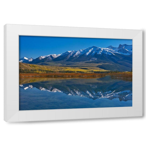 Canada-Alberta-Jasper National Park Mountains reflected in Talbot Lake White Modern Wood Framed Art Print by Jaynes Gallery