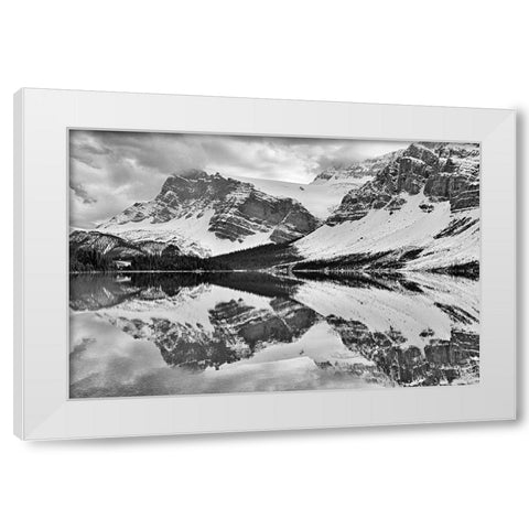 Canada-Alberta-Banff National Park Crowfoot Mountain reflected in Bow Lake White Modern Wood Framed Art Print by Jaynes Gallery
