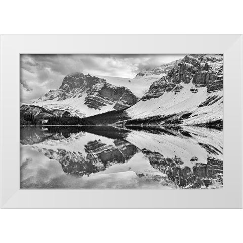 Canada-Alberta-Banff National Park Crowfoot Mountain reflected in Bow Lake White Modern Wood Framed Art Print by Jaynes Gallery