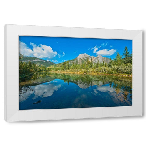 Canada-Alberta-Kananaskis Country Mount Lorette reflects in Lorette Ponds White Modern Wood Framed Art Print by Jaynes Gallery