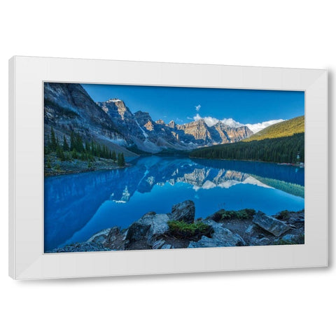 Canada-Alberta-Banff National Park Moraine Lake and Valley of the Ten Peaks at sunrise White Modern Wood Framed Art Print by Jaynes Gallery
