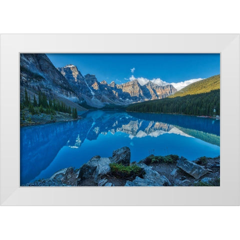 Canada-Alberta-Banff National Park Moraine Lake and Valley of the Ten Peaks at sunrise White Modern Wood Framed Art Print by Jaynes Gallery