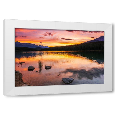 Sunset at Patricia Lake-Jasper National Park-Alberta-Canada White Modern Wood Framed Art Print by Bishop, Russ