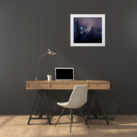 Moonrise over the Canadian Rocky Mountains in Jasper National Park-Alberta-Canada White Modern Wood Framed Art Print by Steve Mohlenkamp