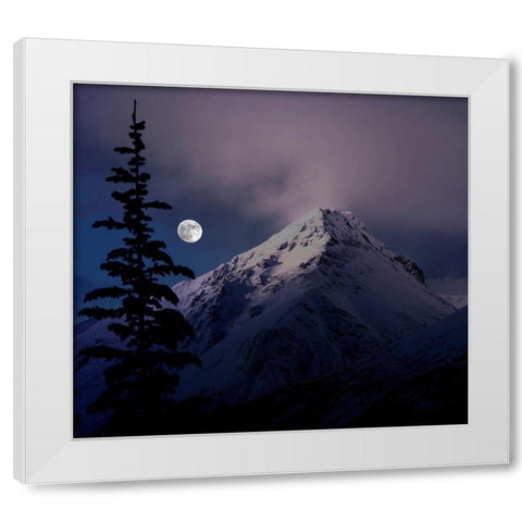 Moonrise over the Canadian Rocky Mountains in Jasper National Park-Alberta-Canada White Modern Wood Framed Art Print by Steve Mohlenkamp