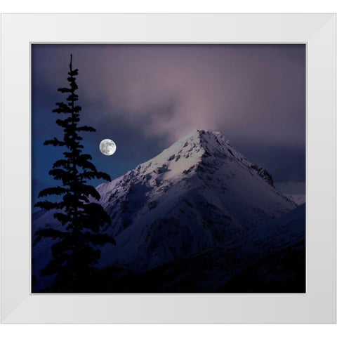 Moonrise over the Canadian Rocky Mountains in Jasper National Park-Alberta-Canada White Modern Wood Framed Art Print by Steve Mohlenkamp