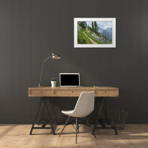 Abbott Ridge Trail along cliffs below Mount Abbott Selkirk Mountains Glacier National Park White Modern Wood Framed Art Print by Majchrowicz, Alan