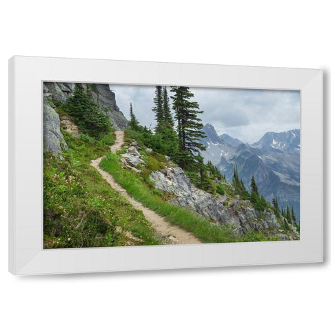 Abbott Ridge Trail along cliffs below Mount Abbott Selkirk Mountains Glacier National Park White Modern Wood Framed Art Print by Majchrowicz, Alan