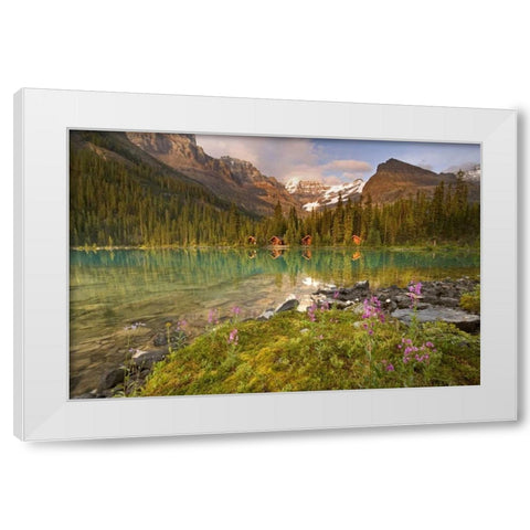 Canada, Yoho NP Lodge and forest by Lake Ohara White Modern Wood Framed Art Print by Paulson, Don
