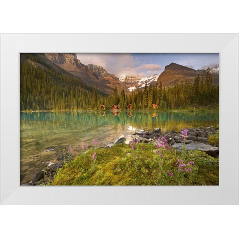 Canada, Yoho NP Lodge and forest by Lake Ohara White Modern Wood Framed Art Print by Paulson, Don