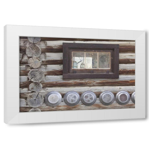Canada, BC, Fort Steele Window and gold pans White Modern Wood Framed Art Print by Paulson, Don